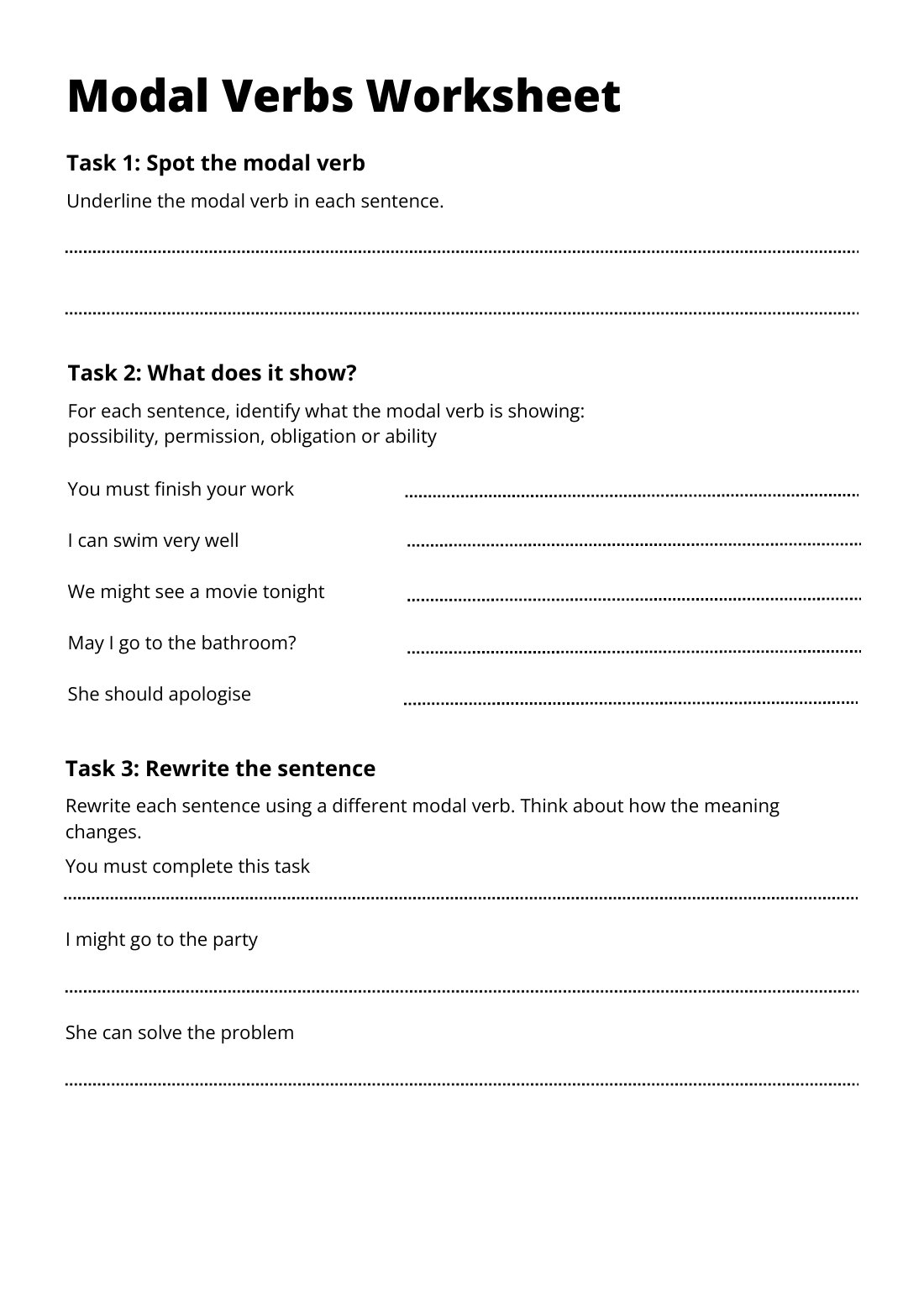 First page of Modal Verbs Worksheet
