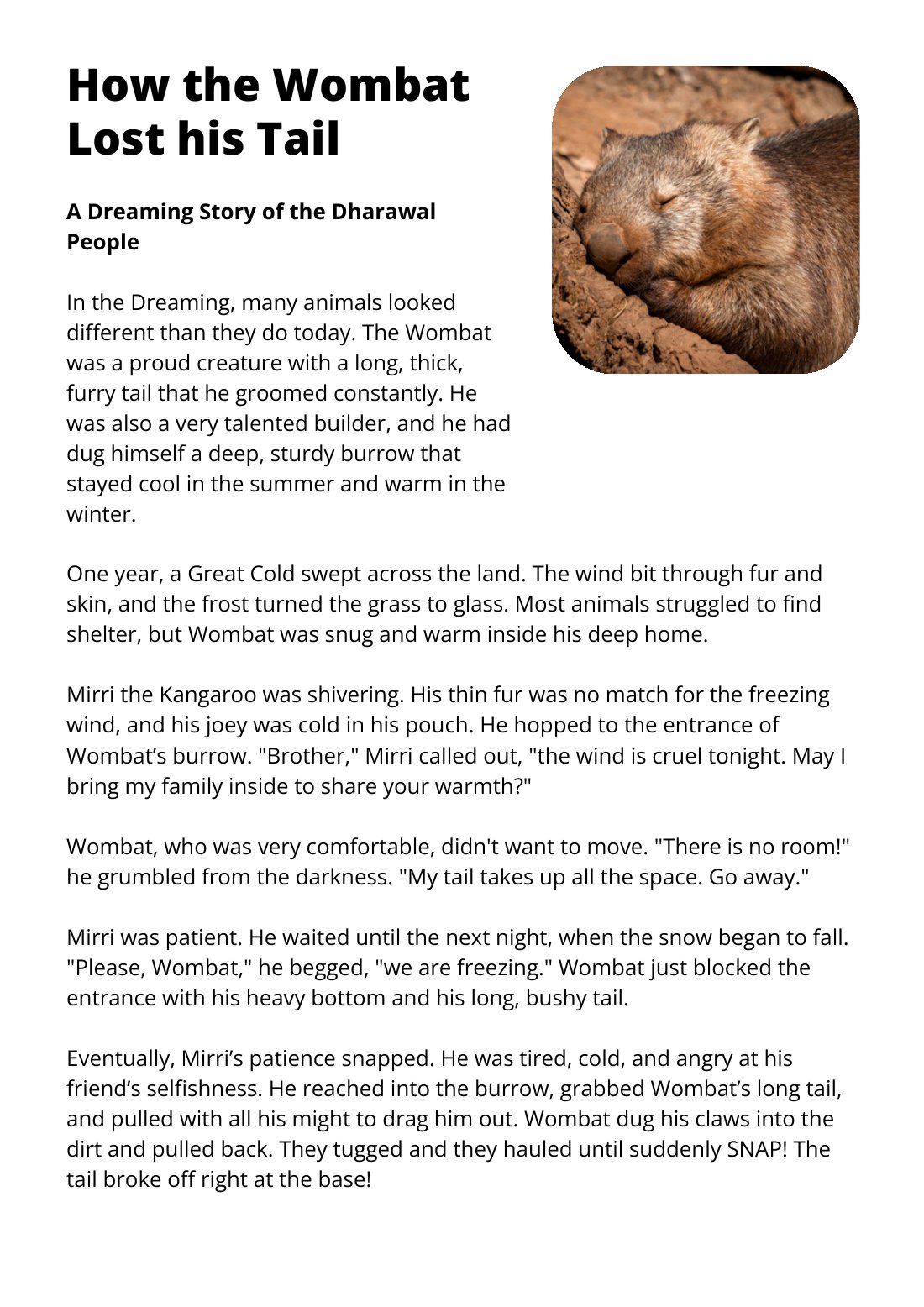 First page of How the Wombat Lost His Tail