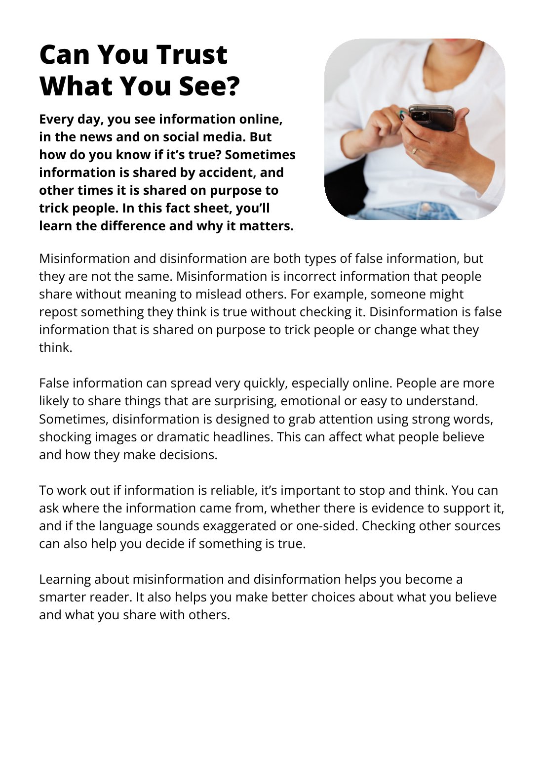 First page of Can you Trust What You See Worksheet