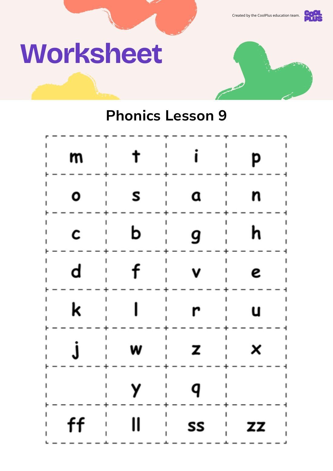 First page of Systematic Synthetic Phonics Instruction: Lesson 9 Worksheet