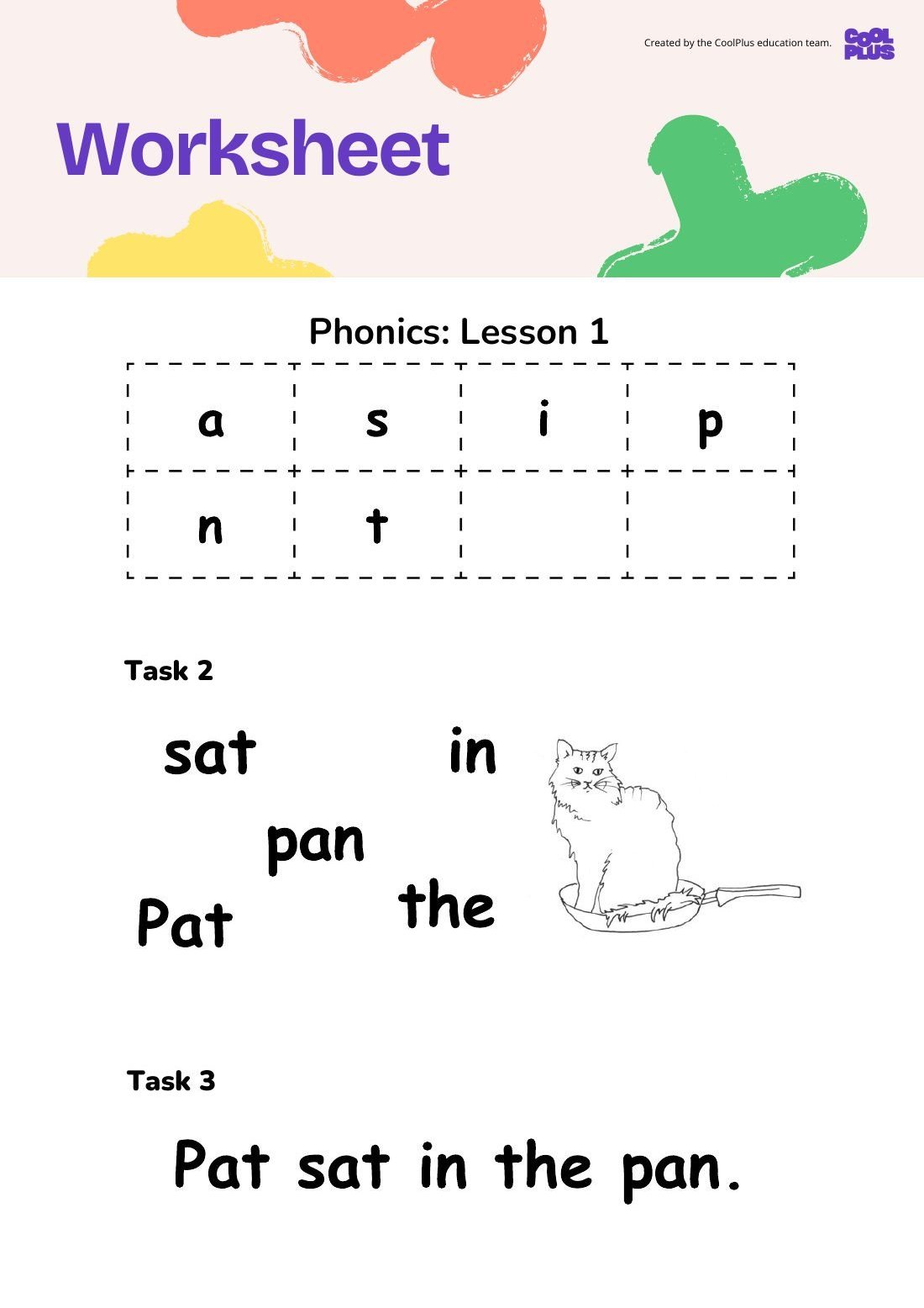First page of Systematic Synthetic Phonics Instruction: Lesson 1 Worksheet