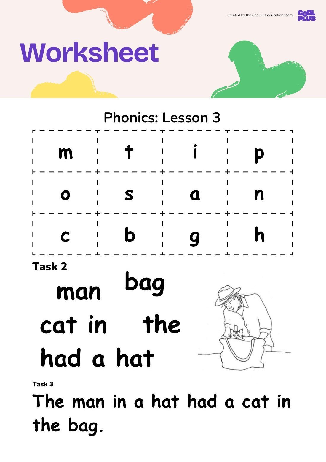 First page of Systematic Synthetic Phonics Instruction: Lesson 3 Worksheet