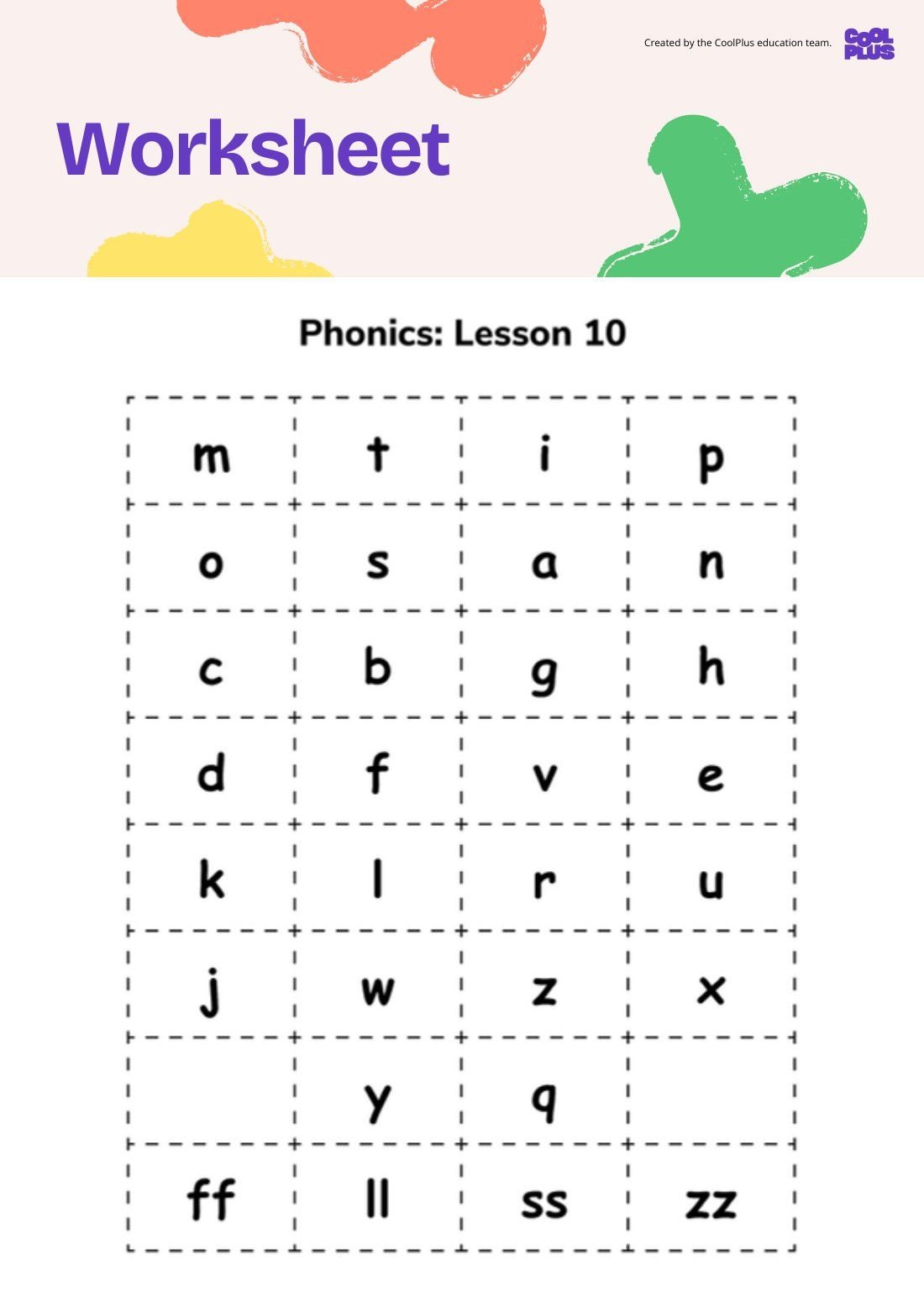 First page of Systematic Synthetic Phonics Instruction: Lesson 10 Worksheet