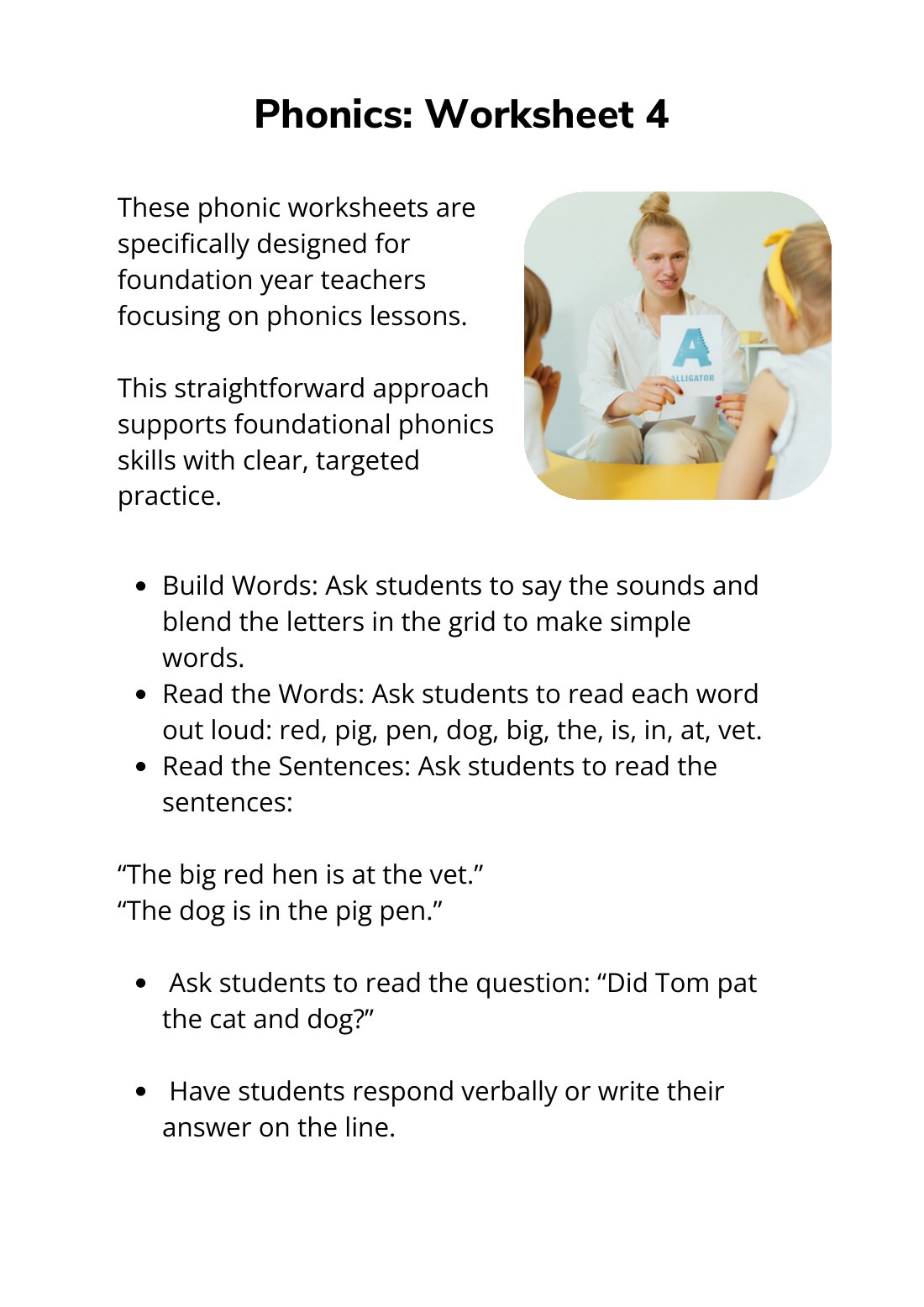 First page of Phonics Sheet 4 Digital Worksheet