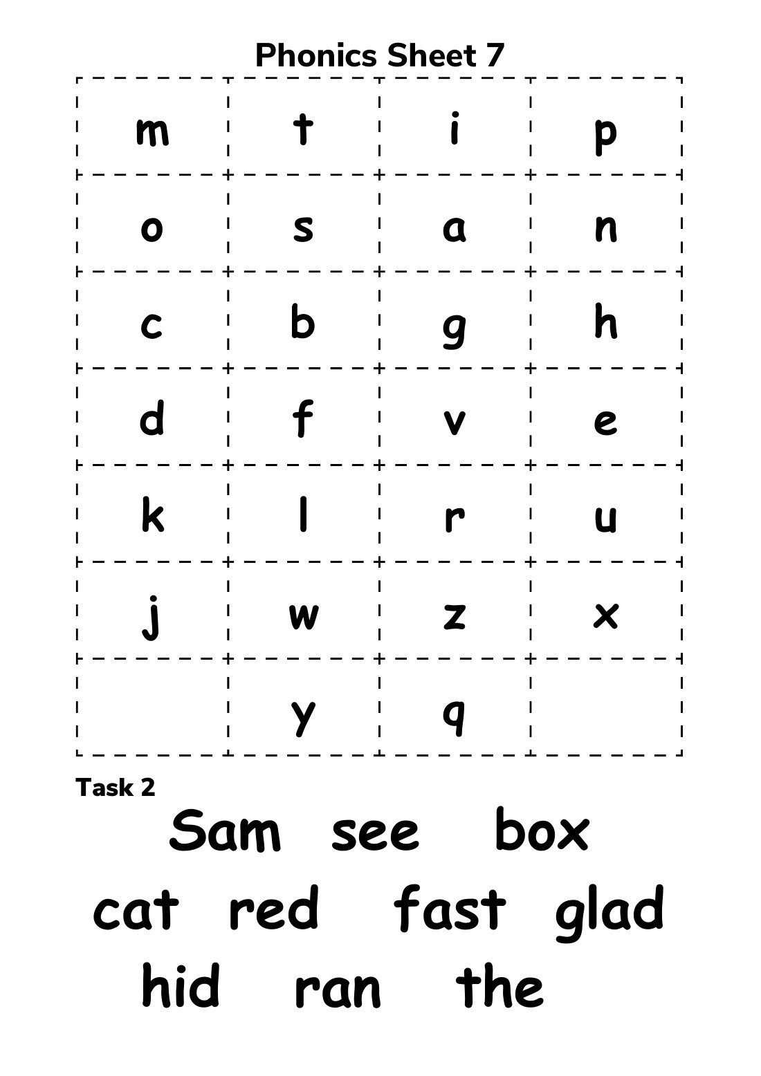 First page of Phonics Sheet 7 Digital Worksheet