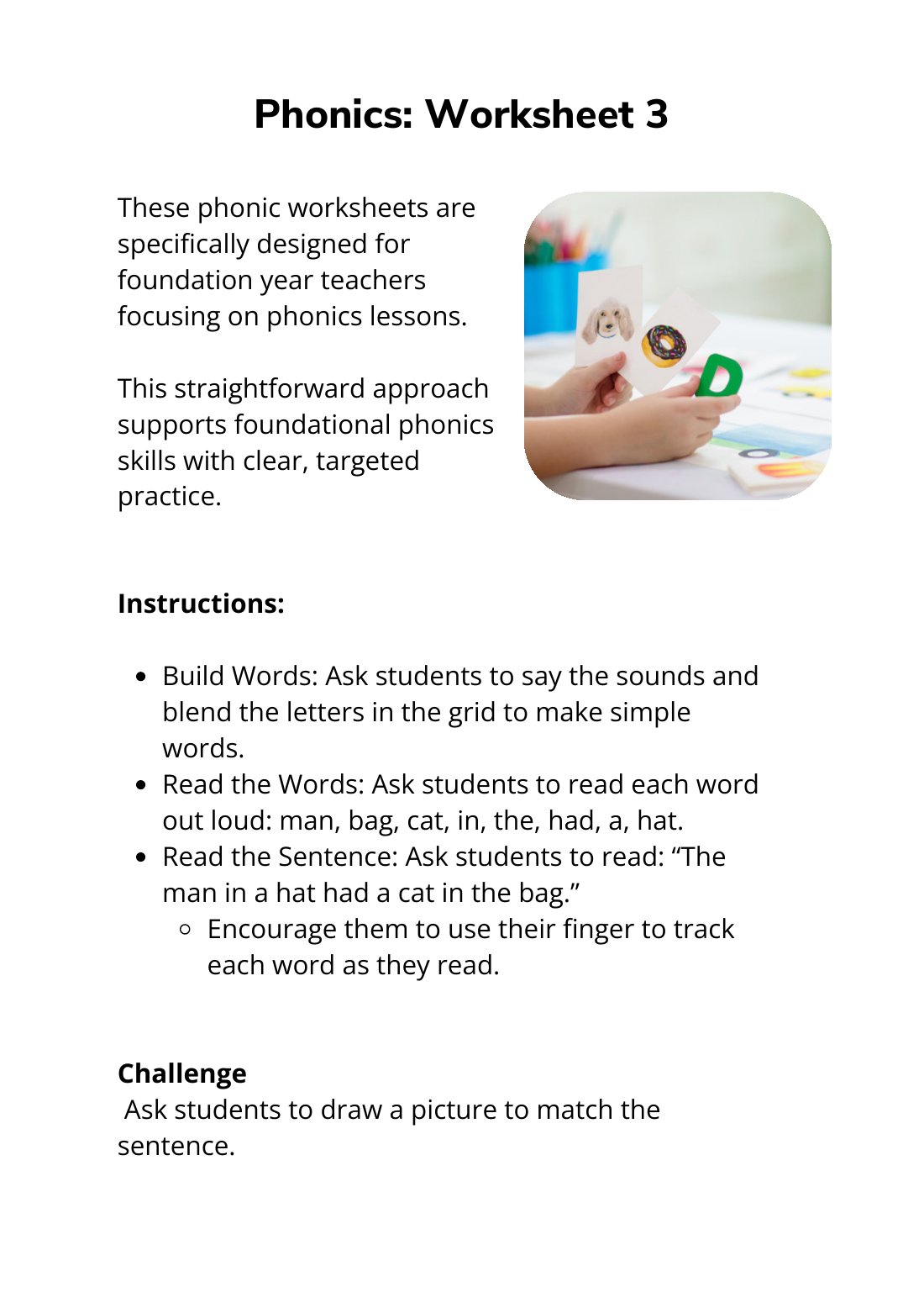 First page of Phonics Sheet 3 Digital Worksheet