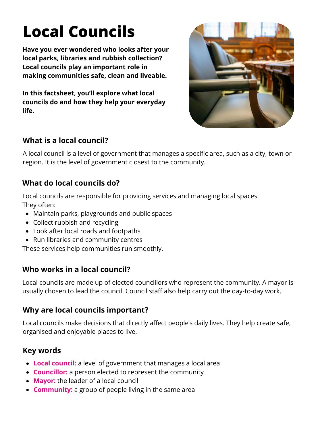 First page of Local Councils Worksheet