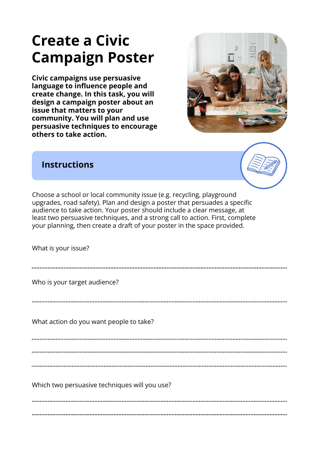 First page of Create a Civic Campaign Poster Worksheet