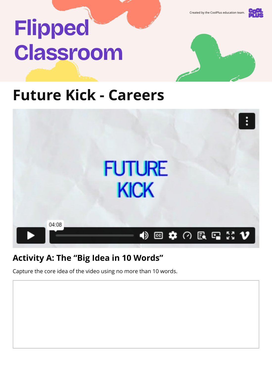 First page of Flipped Classroom Future Kick Careers Worksheet