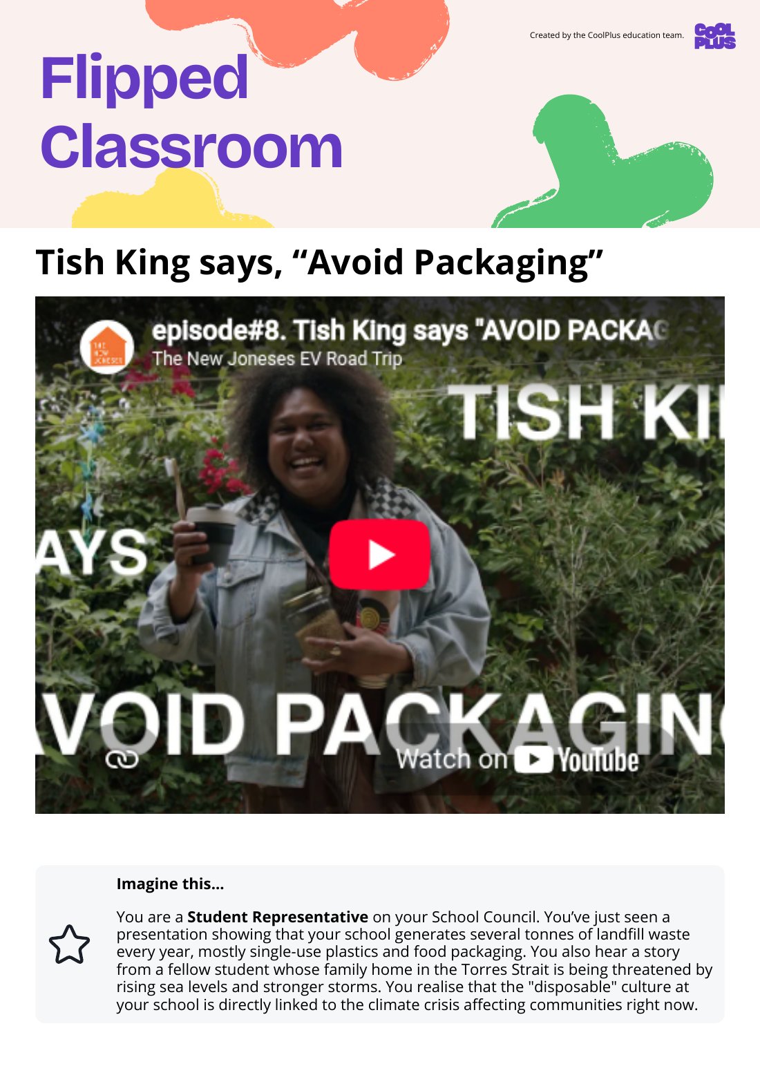 First page of Flipped Classroom Tish King says, “Avoid Packaging” Worksheet