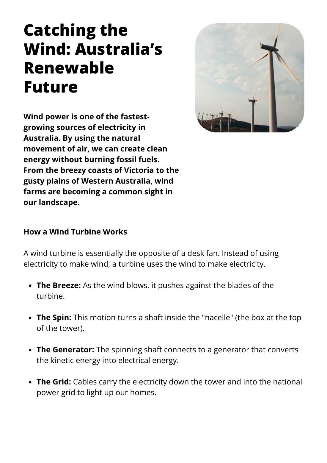 First page of Catching the WInd: Australia's Renewable Future