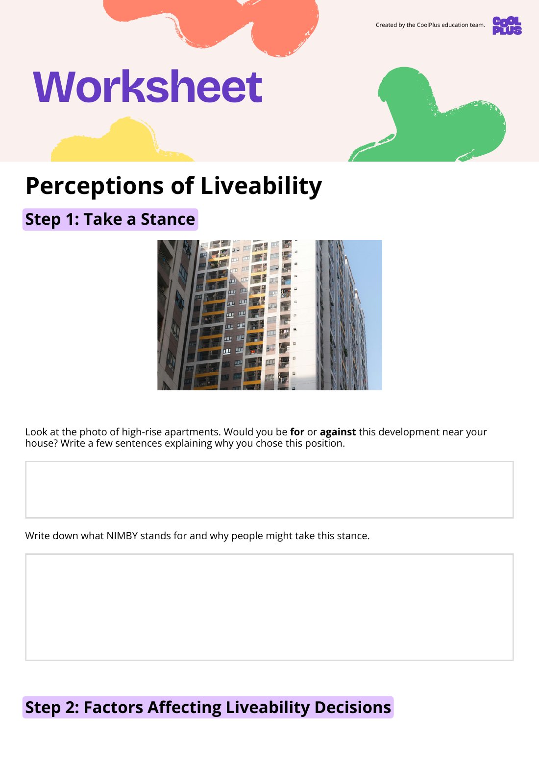 First page of Perceptions of Liveability Student Worksheet