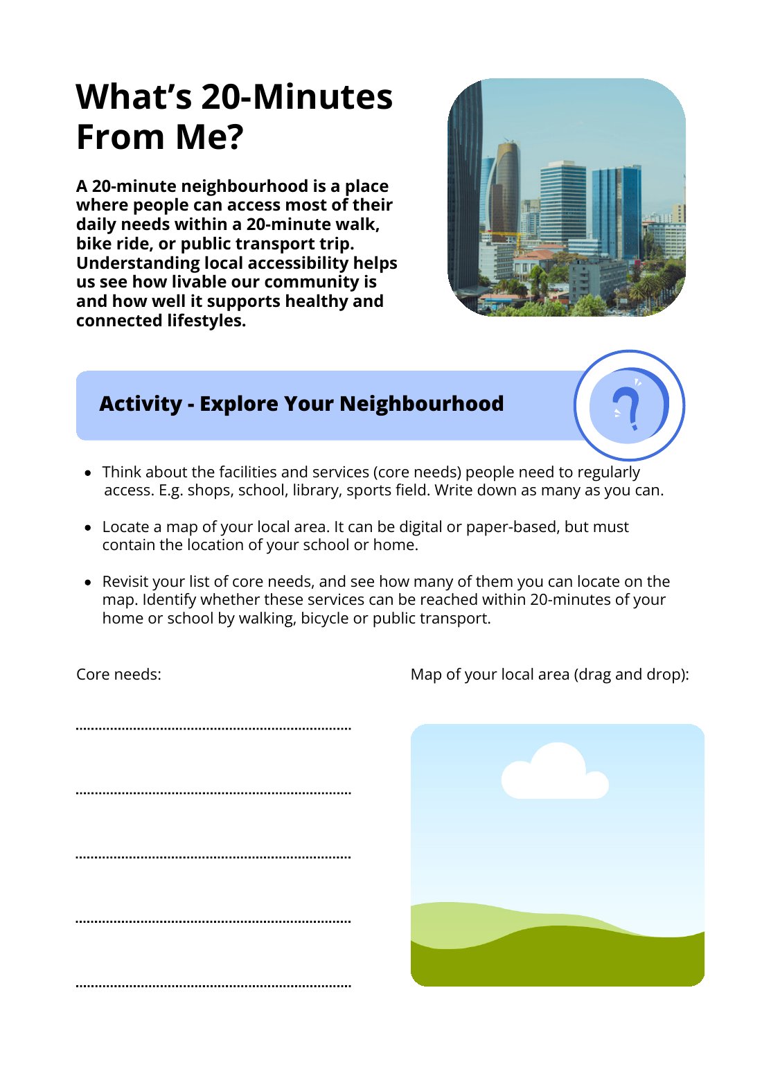 First page of What’s 20-Minutes From Me? Worksheet