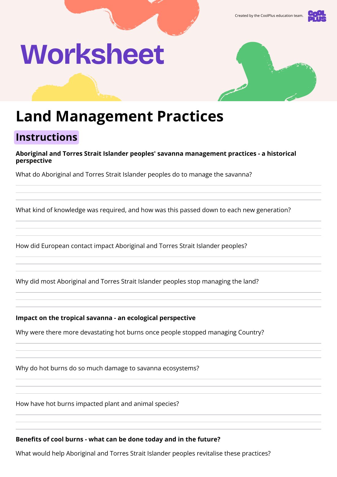 First page of Land Management Practices Worksheet