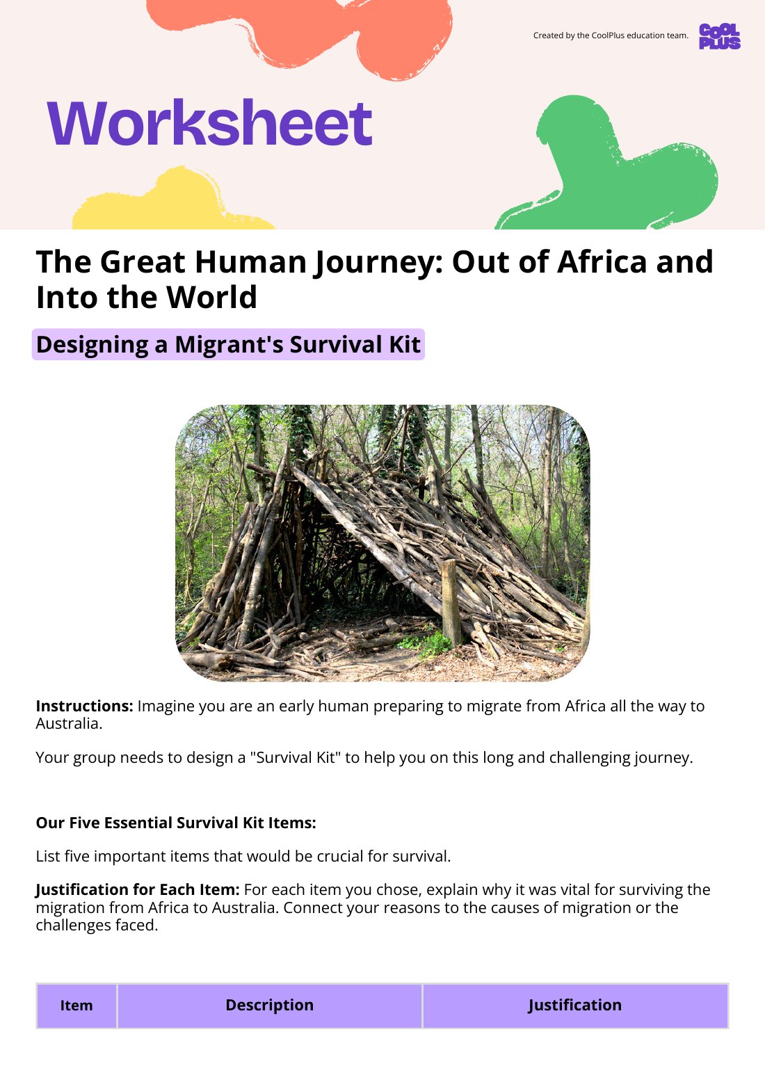First page of The Great Human Journey: Out of Africa and Into the World Worksheet