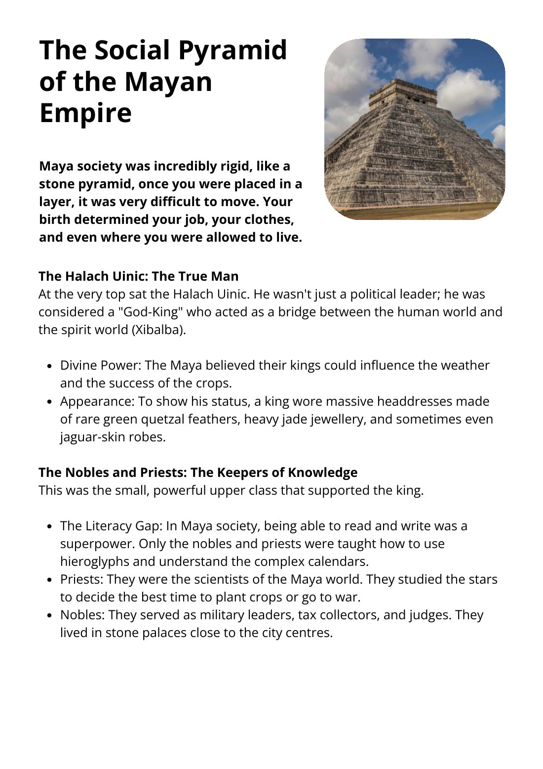 First page of The Social Pyramid of the Mayan Empire Worksheet