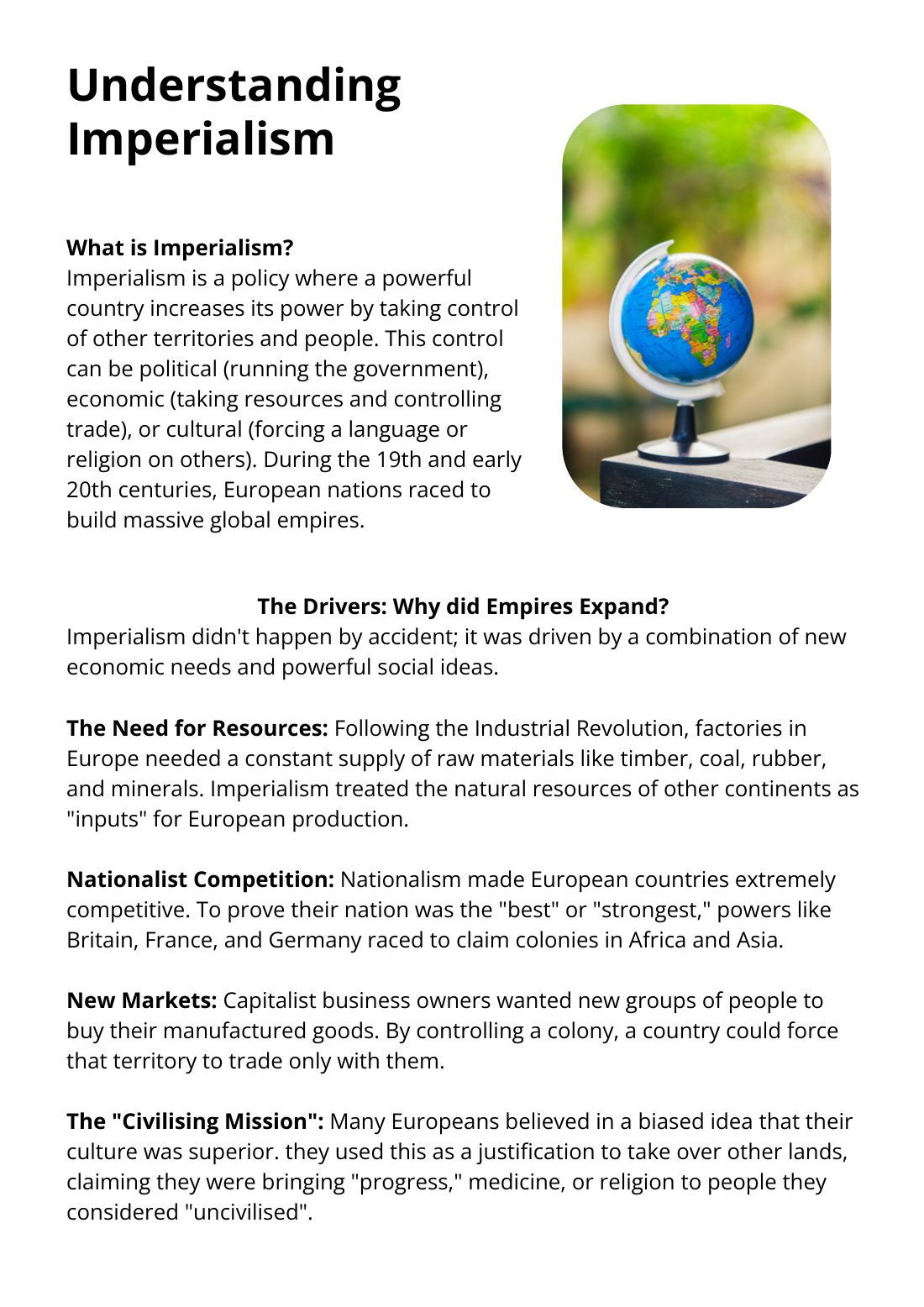 First page of Understanding Imperialism Worksheet