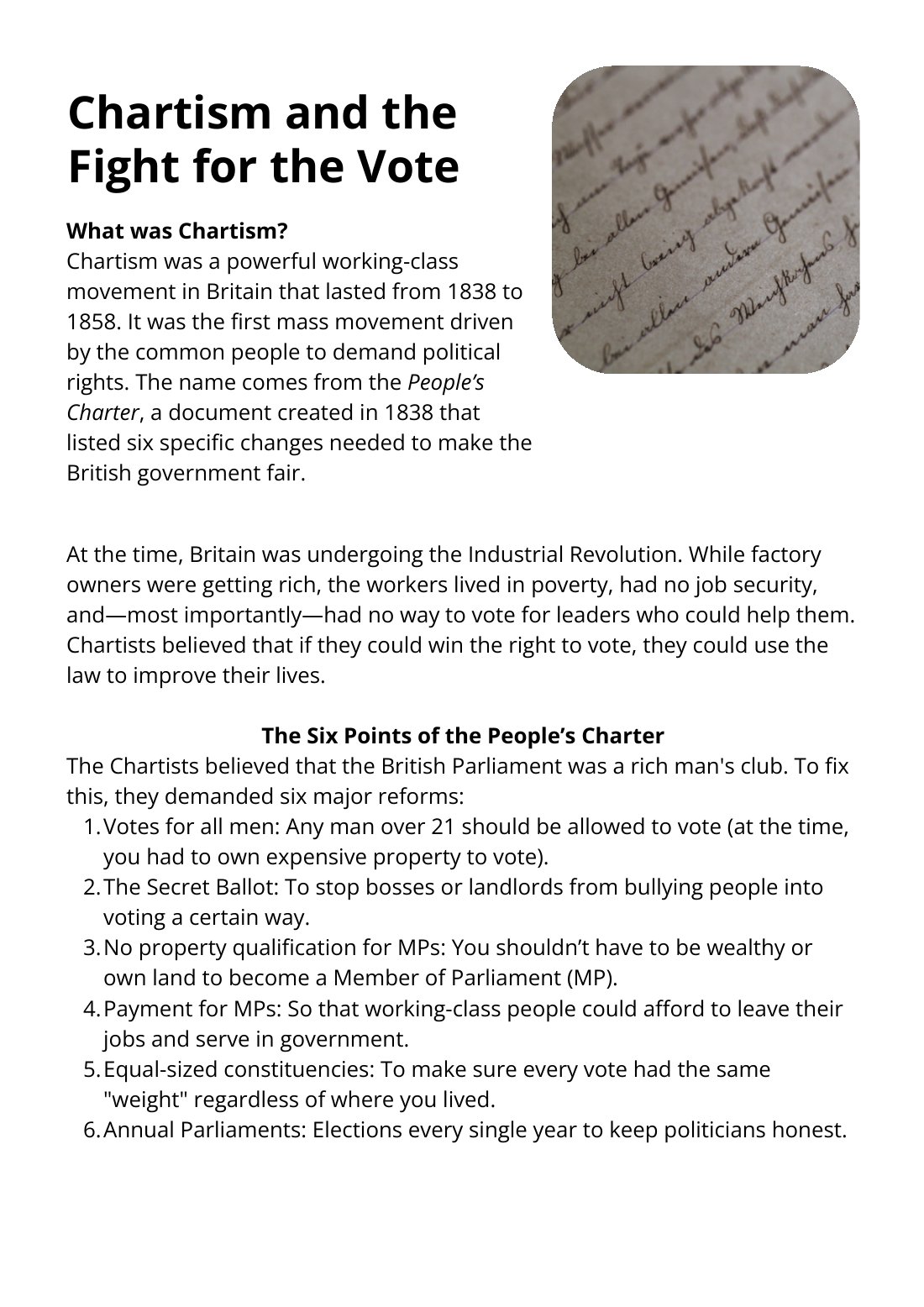 First page of Chartism and the Fight for the Vote