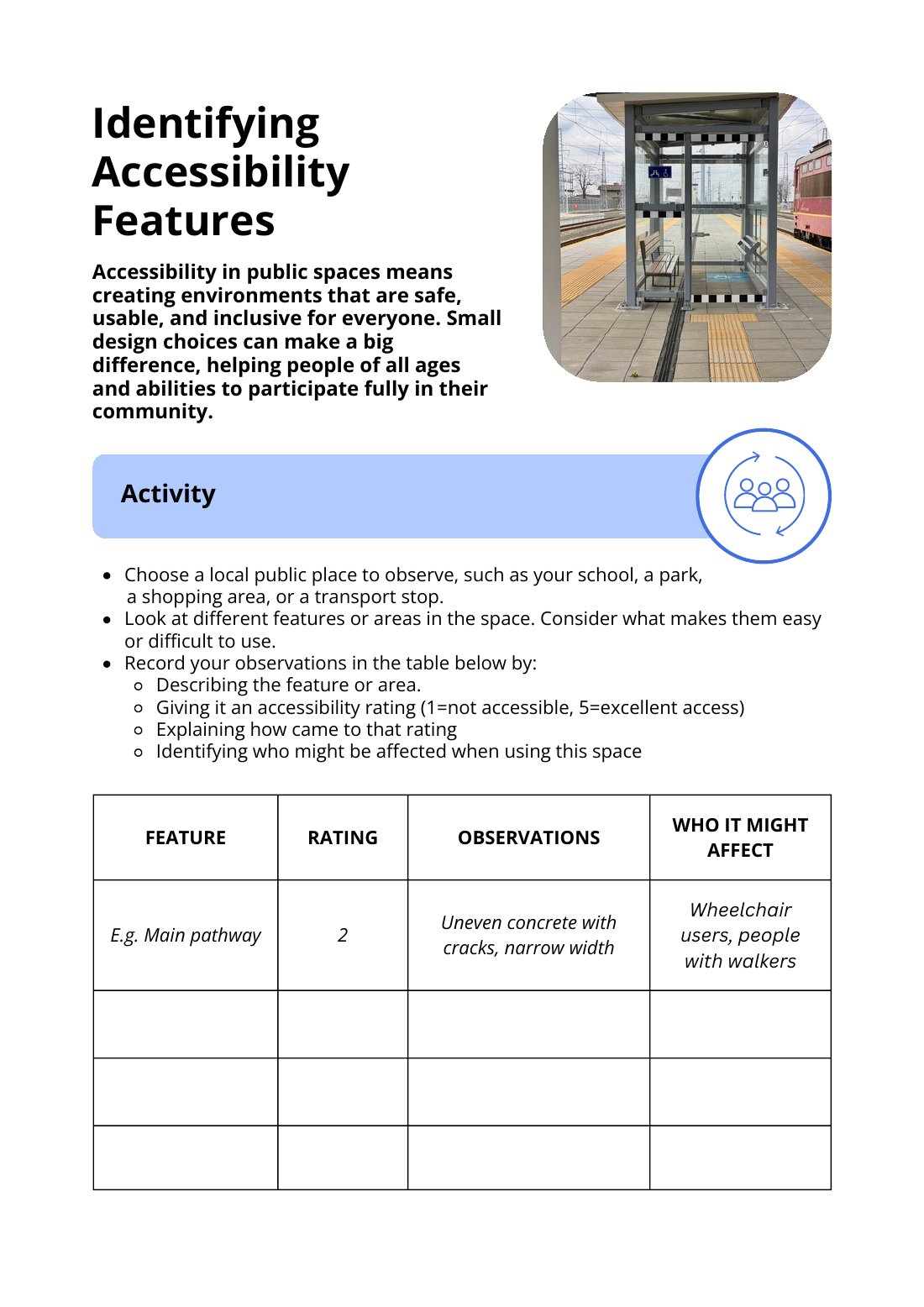 First page of Identifying Accessibility Features Worksheet