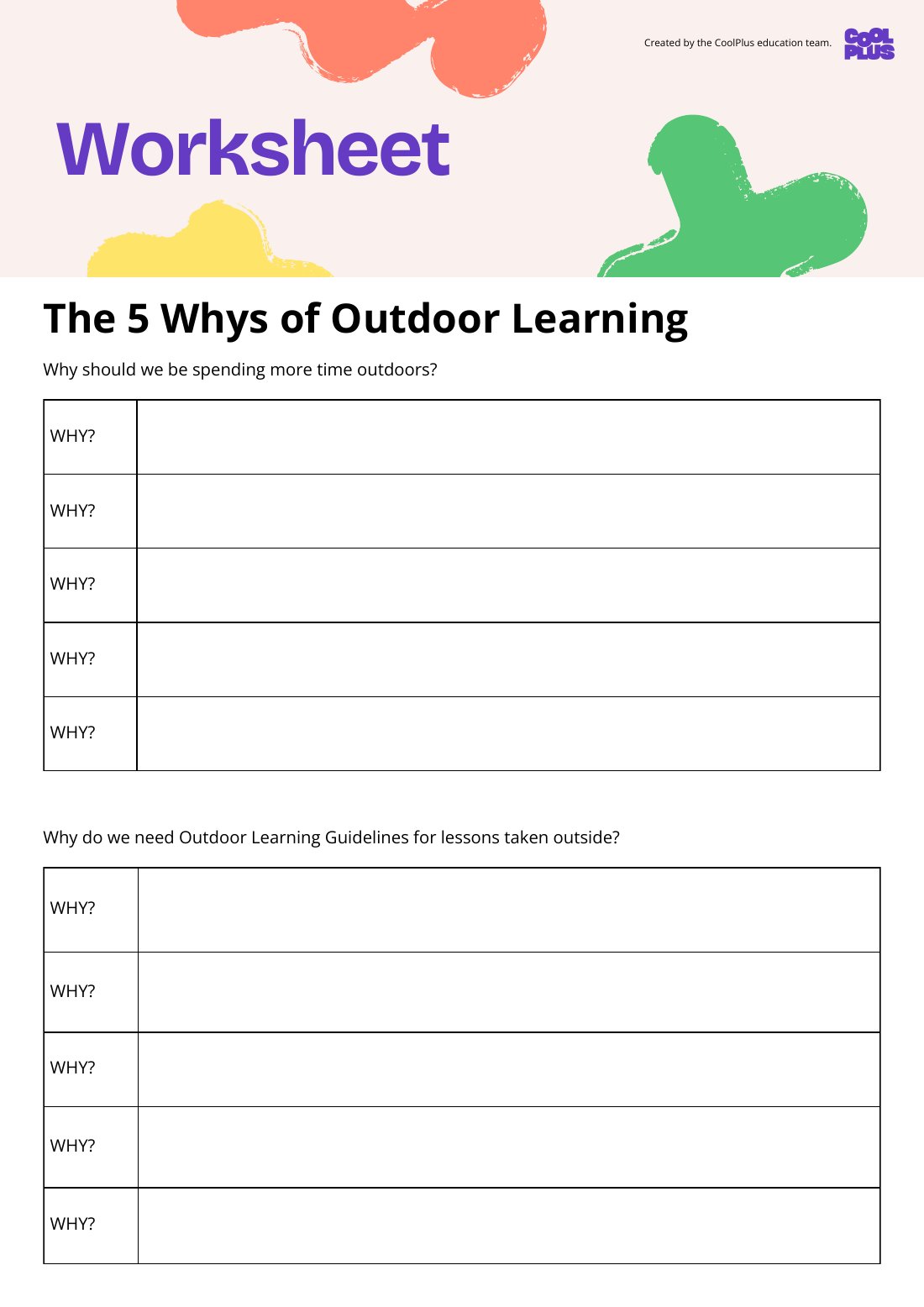 First page of Developing Outdoor Learning Guidelines Worksheet