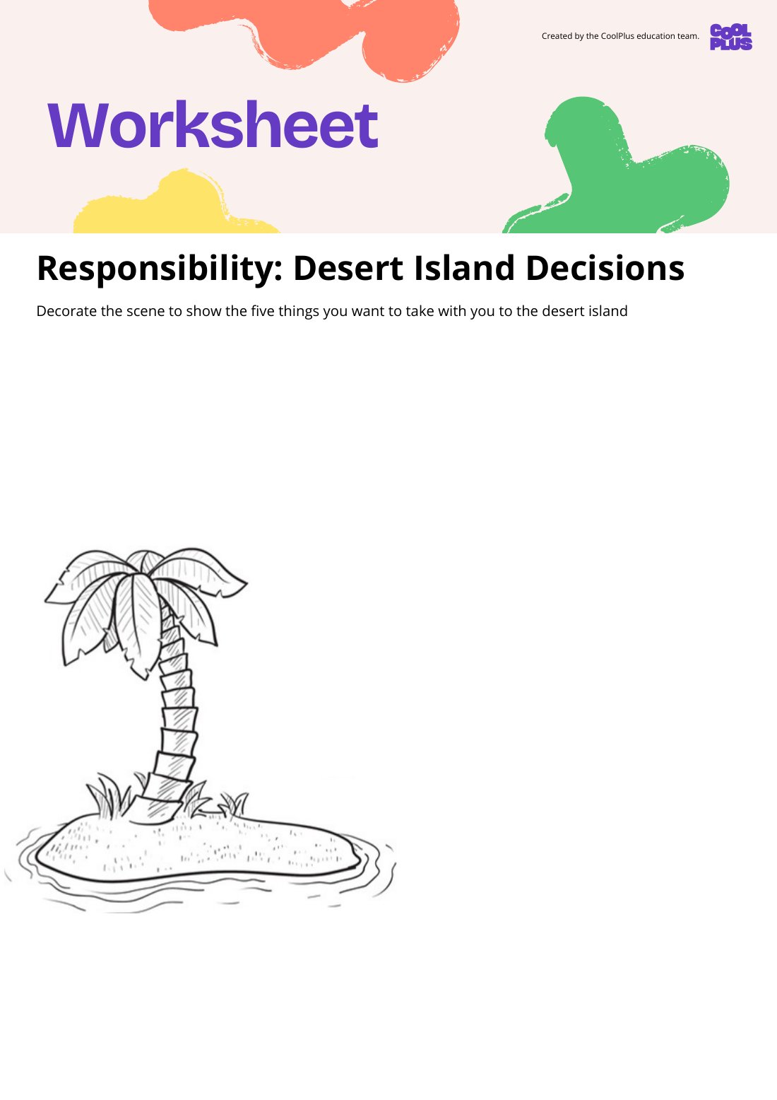 First page of Responsibility: Desert Island Decisions Student Worksheet