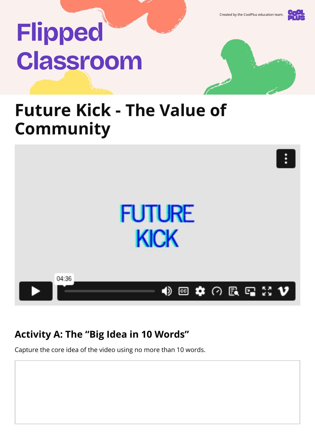 First page of Flipped Classroom Future Kick - The Value of Community Worksheet