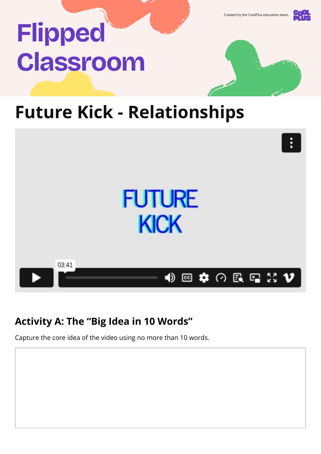 First page of Flipped Classroom Future Kick - Relationships Worksheet