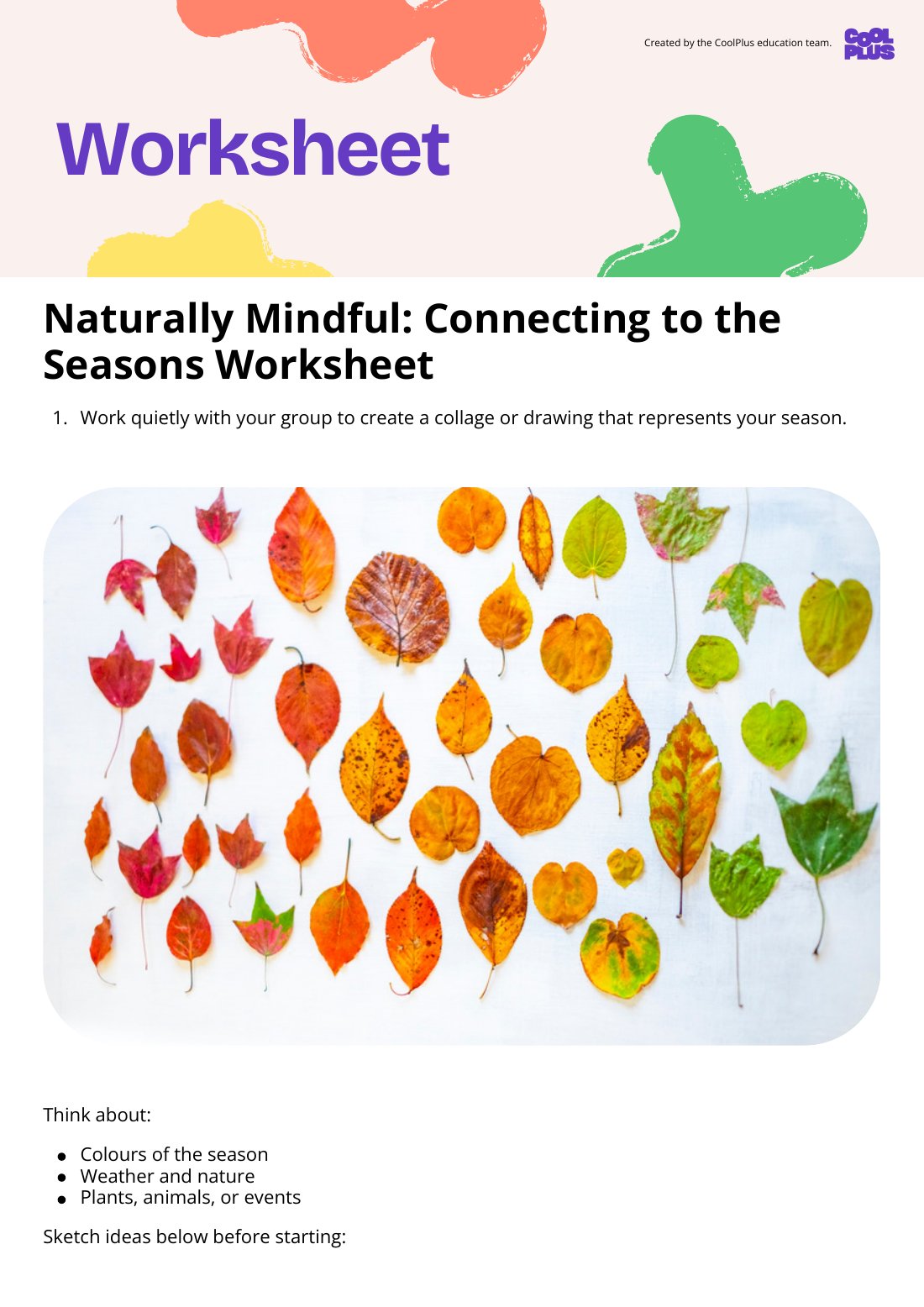 First page of Naturally Mindful: Connecting to the Seasons Worksheet