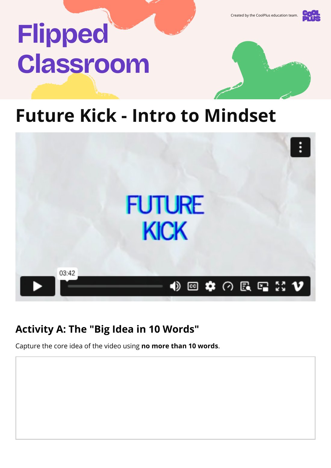 First page of Flipped Classroom Future Kick - Mindset Worksheet