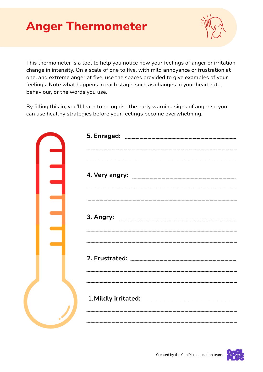 First page of Anger Thermometer Digital Worksheet