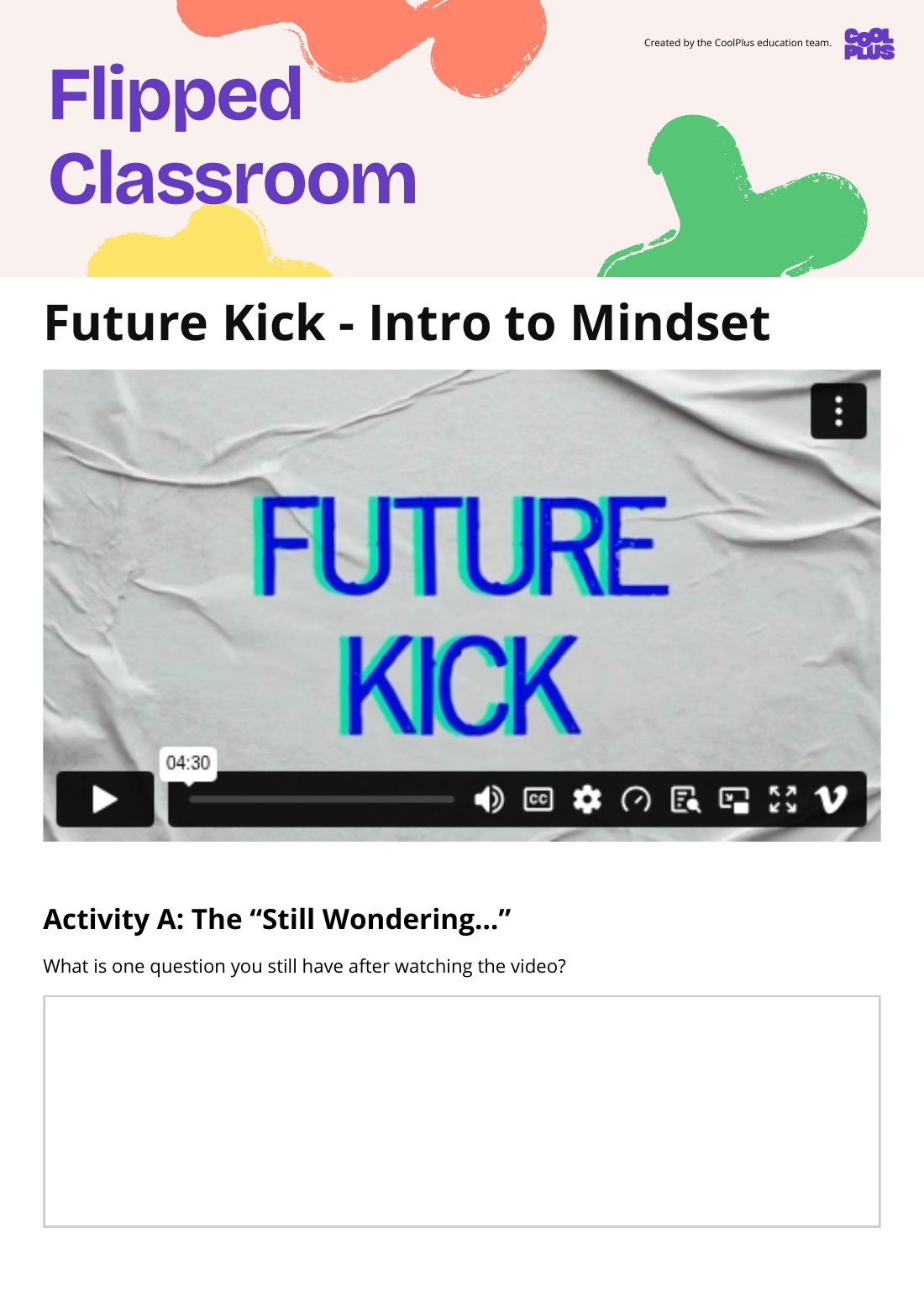 First page of Flipped Classroom Future Kick - Sleep Worksheet