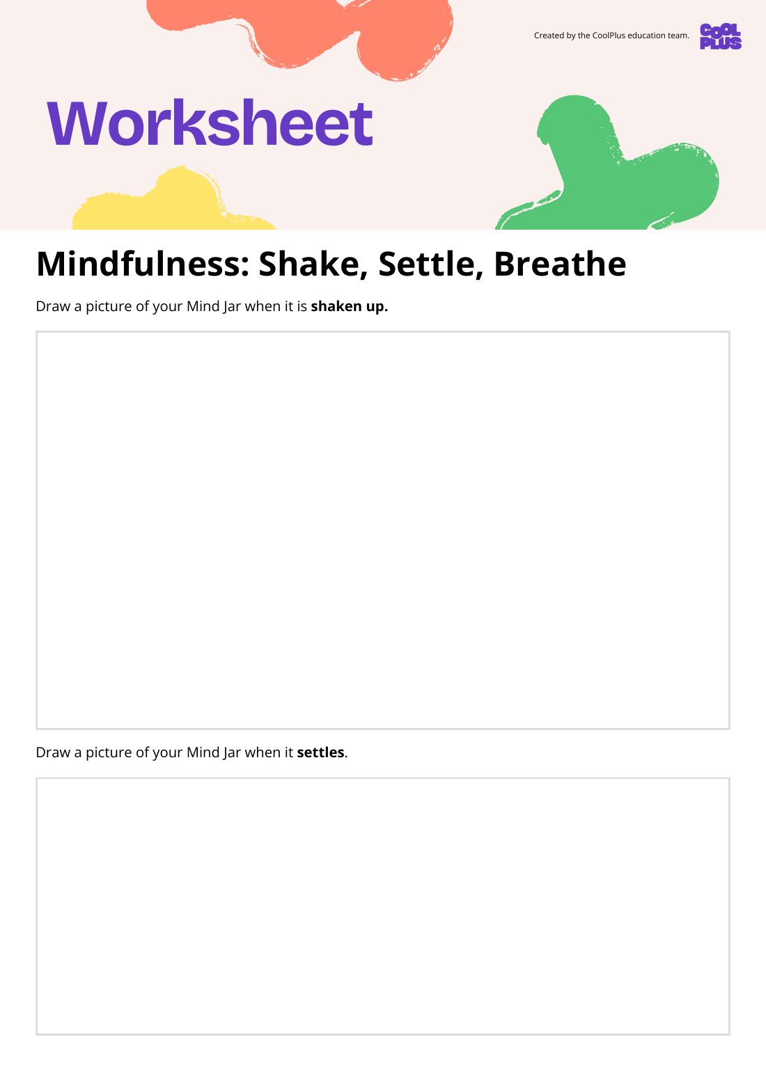 First page of Mindfulness: Shake, Settle, Breathe Worksheet
