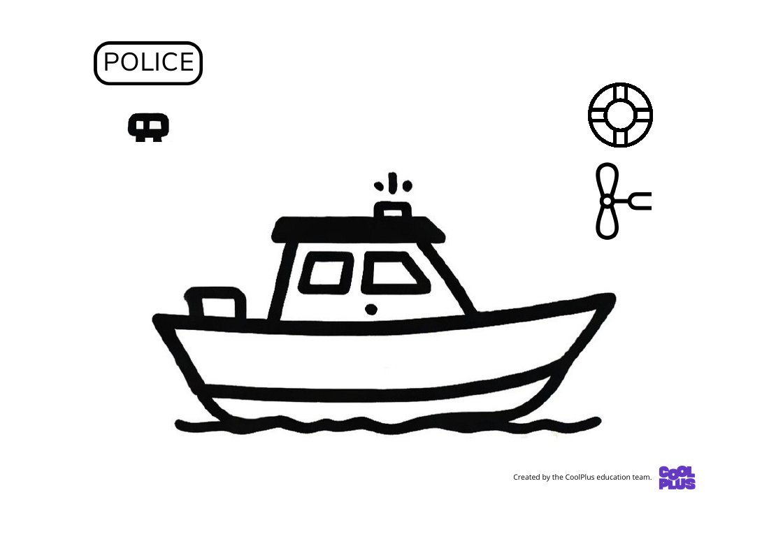 First page of Helpers Vehicles Police Boat Worksheet