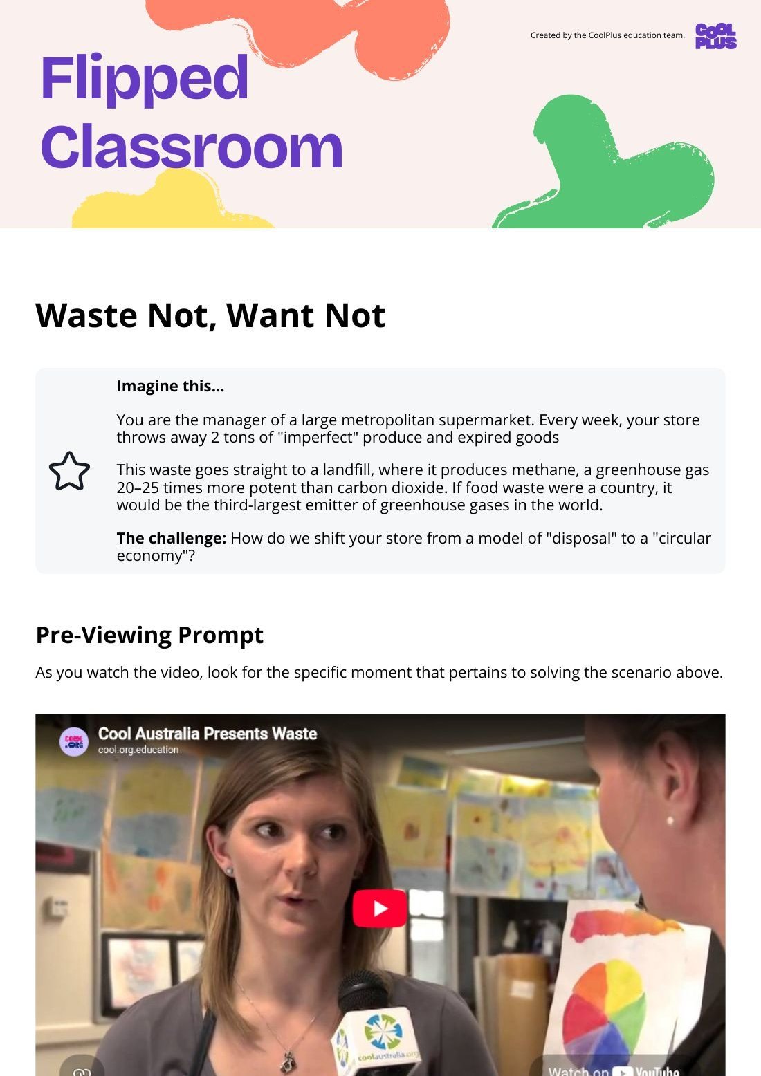First page of Flipped Classroom Waste Not Want Not Worksheet