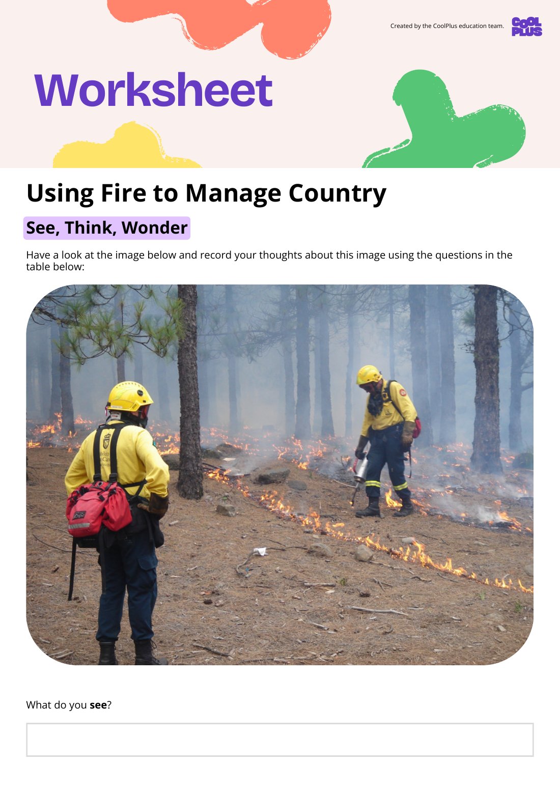 First page of Using Fire to Manage Country Worksheet