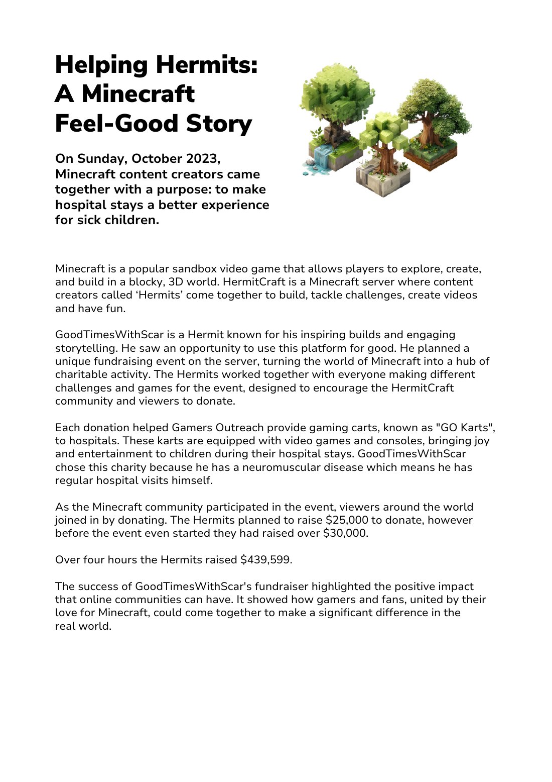 First page of Minecraft Comprehension Activity Digital Worksheet