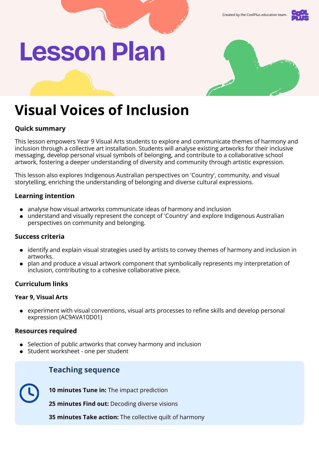 First page of Visual Voices of Inclusion Lesson Plan