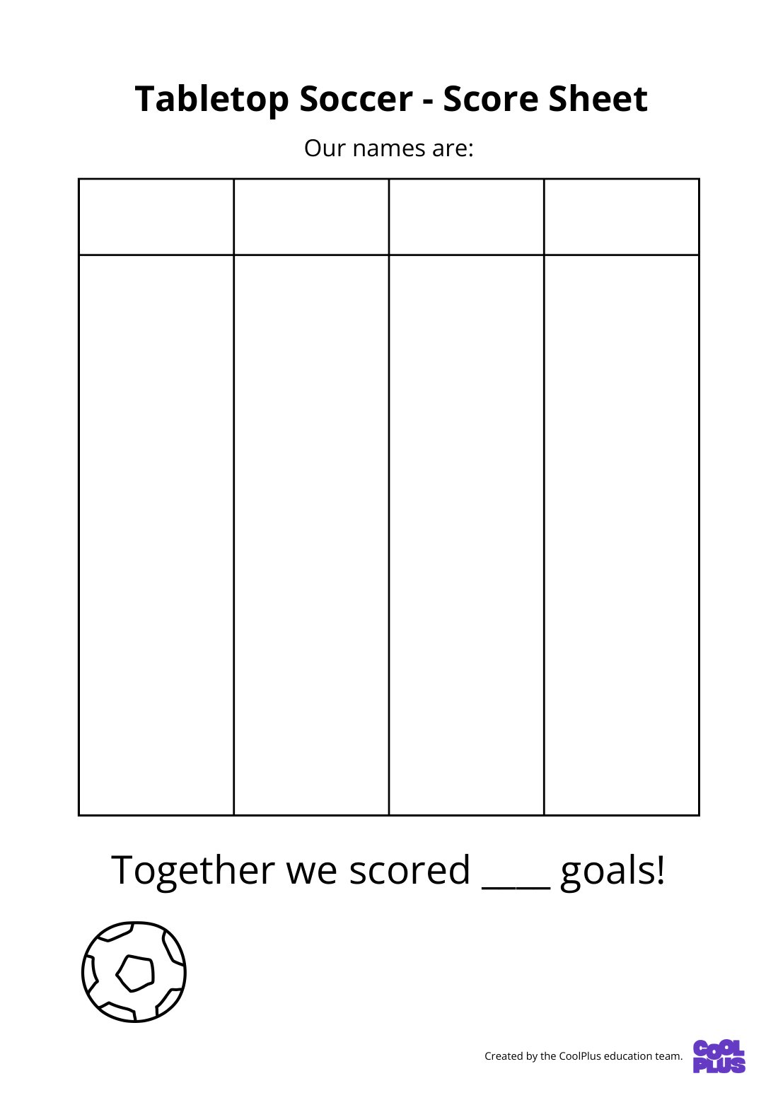 First page of Math and Matildas Tabletop Soccer Worksheet