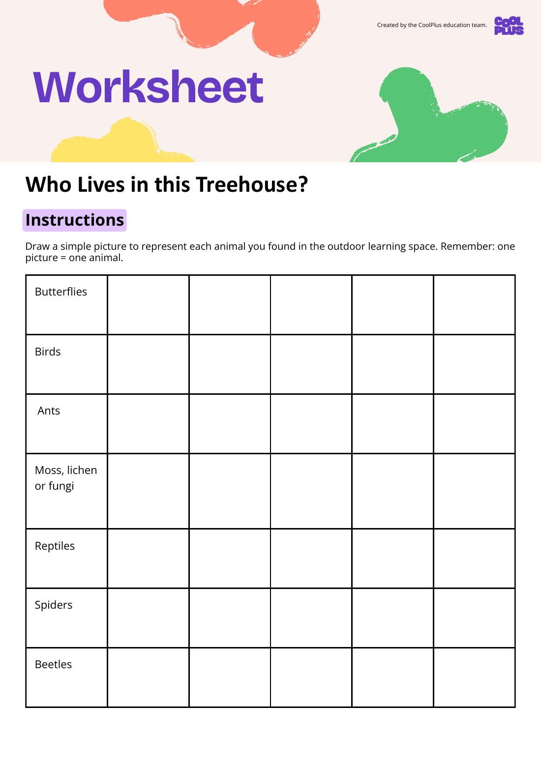 First page of Who lives in this Treehouse? Worksheet