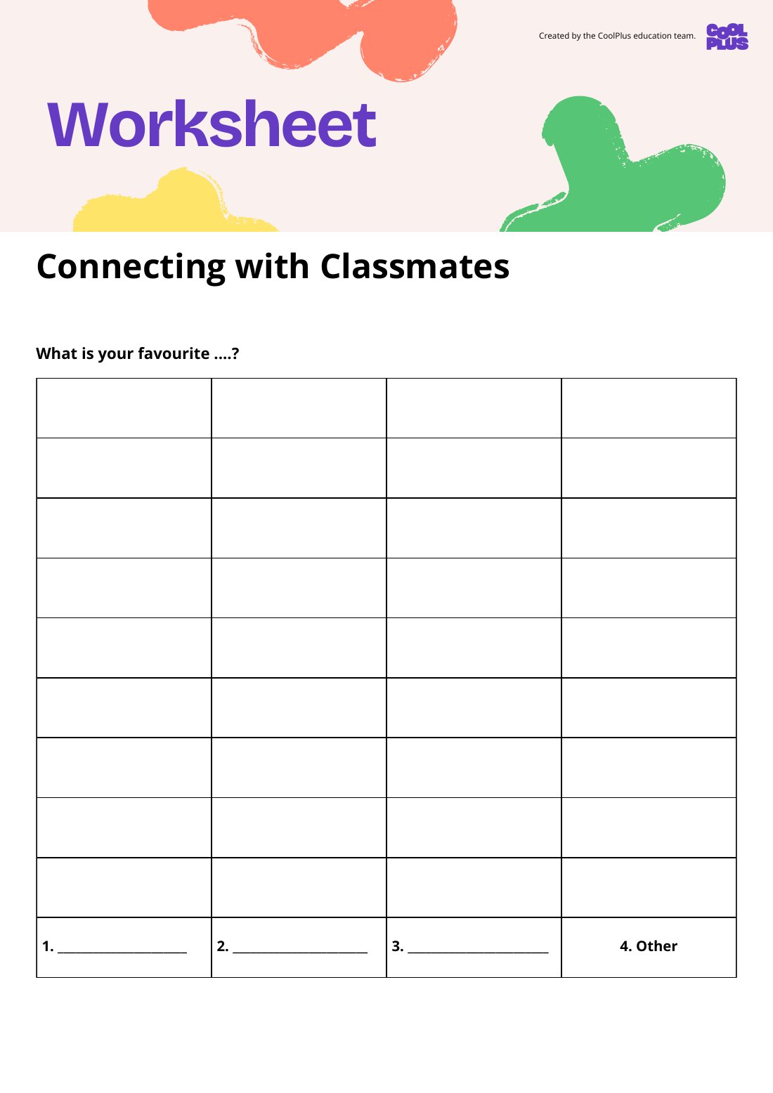 First page of Connecting with Classmates Student Worksheet