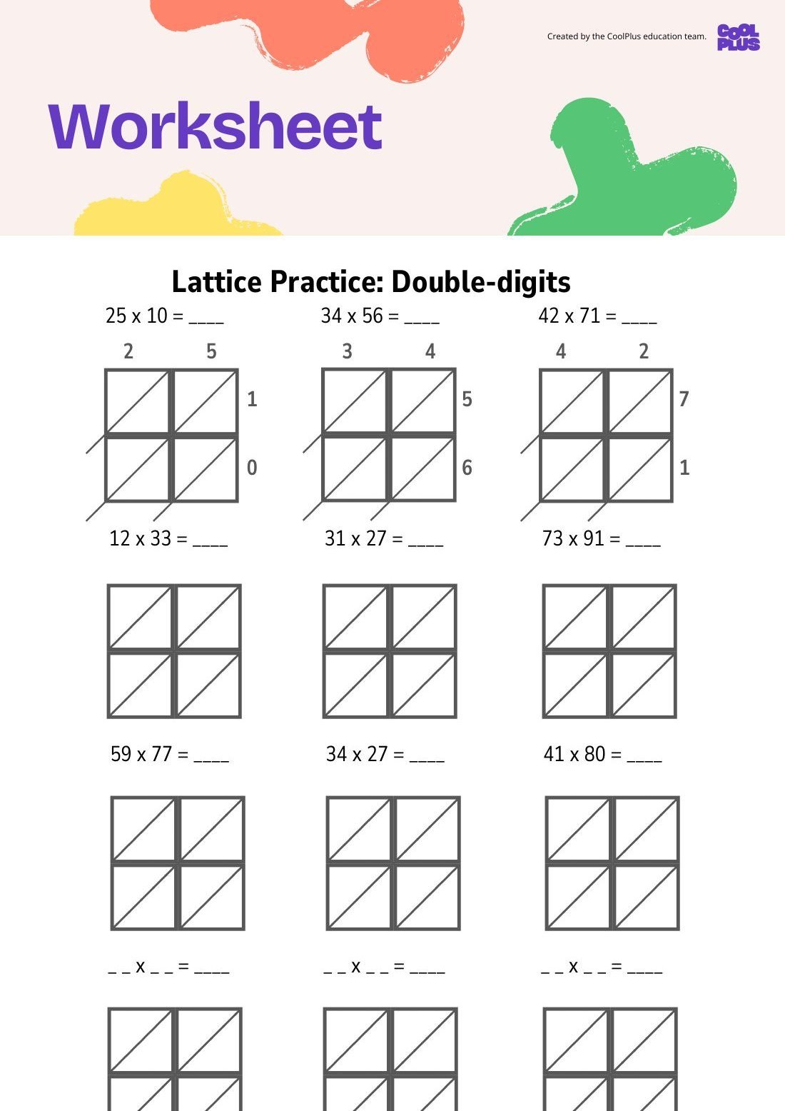 First page of Multiplication Methods: Chinese Worksheet