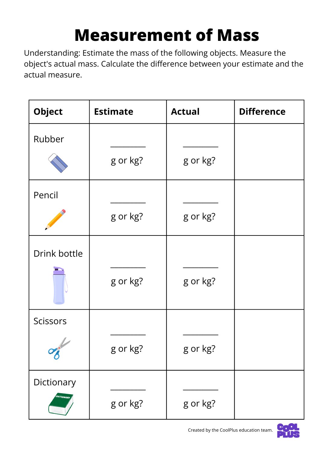 First page of Measurement of Mass Worksheet