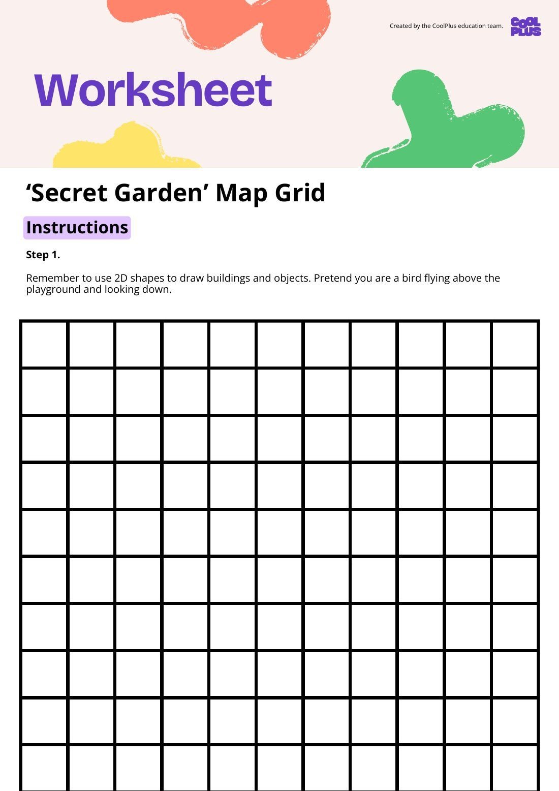 First page of Mapping a Secret Garden Map Grid Worksheet