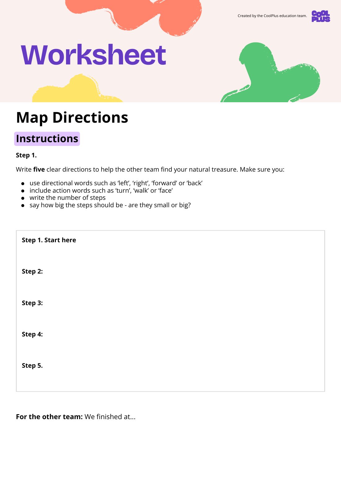 First page of Mapping Natural Treasures: Map Directions Worksheet