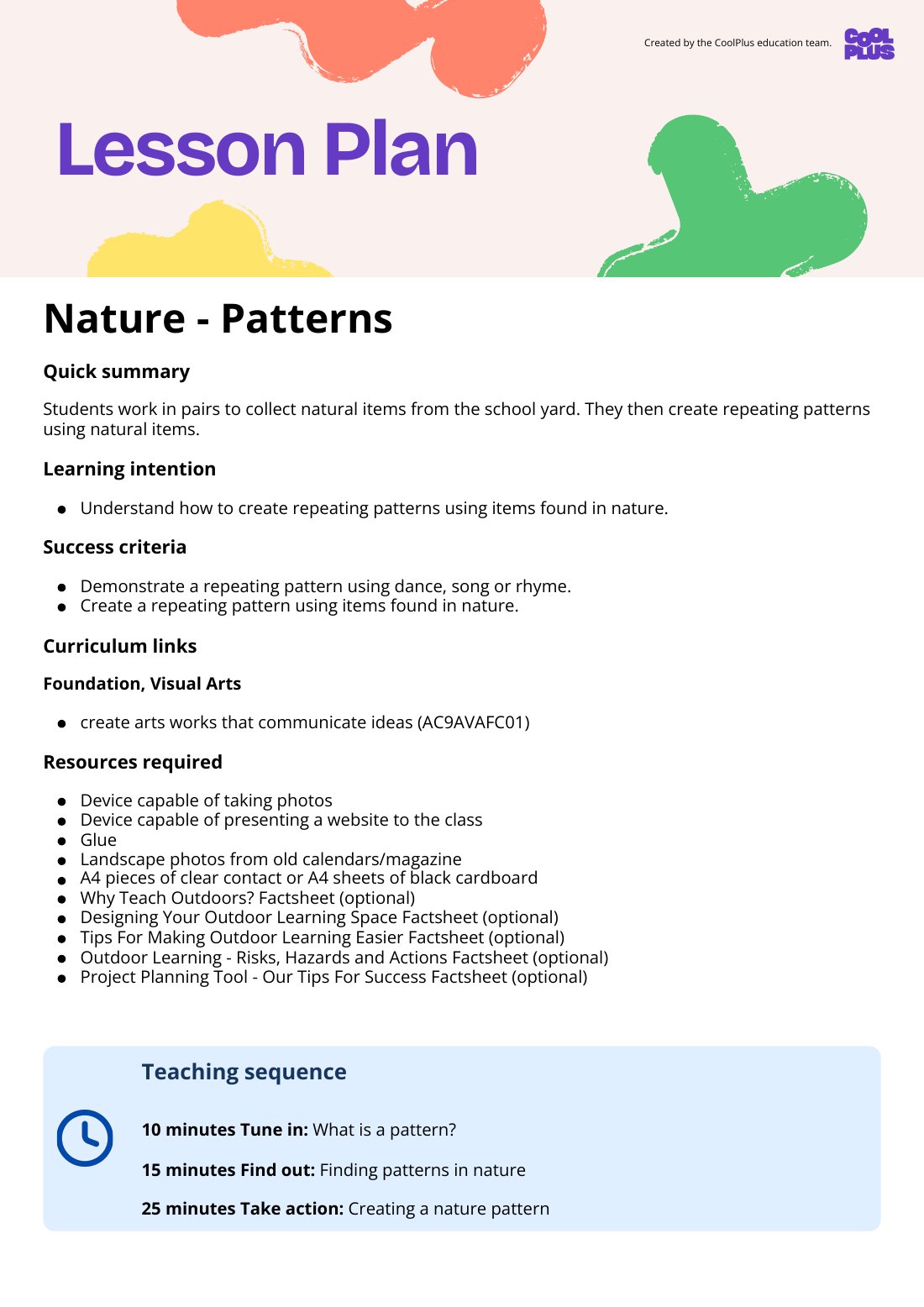 First page of Nature - Patterns Lesson Plan