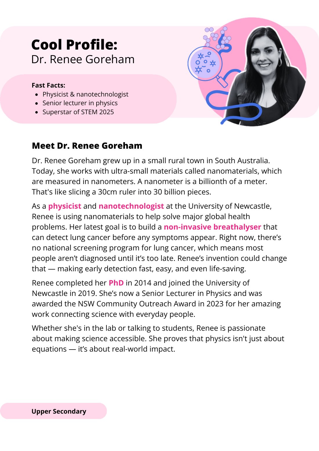 First page of Superstars of STEM Cool Profile Dr Renee Goreham Digital Worksheet