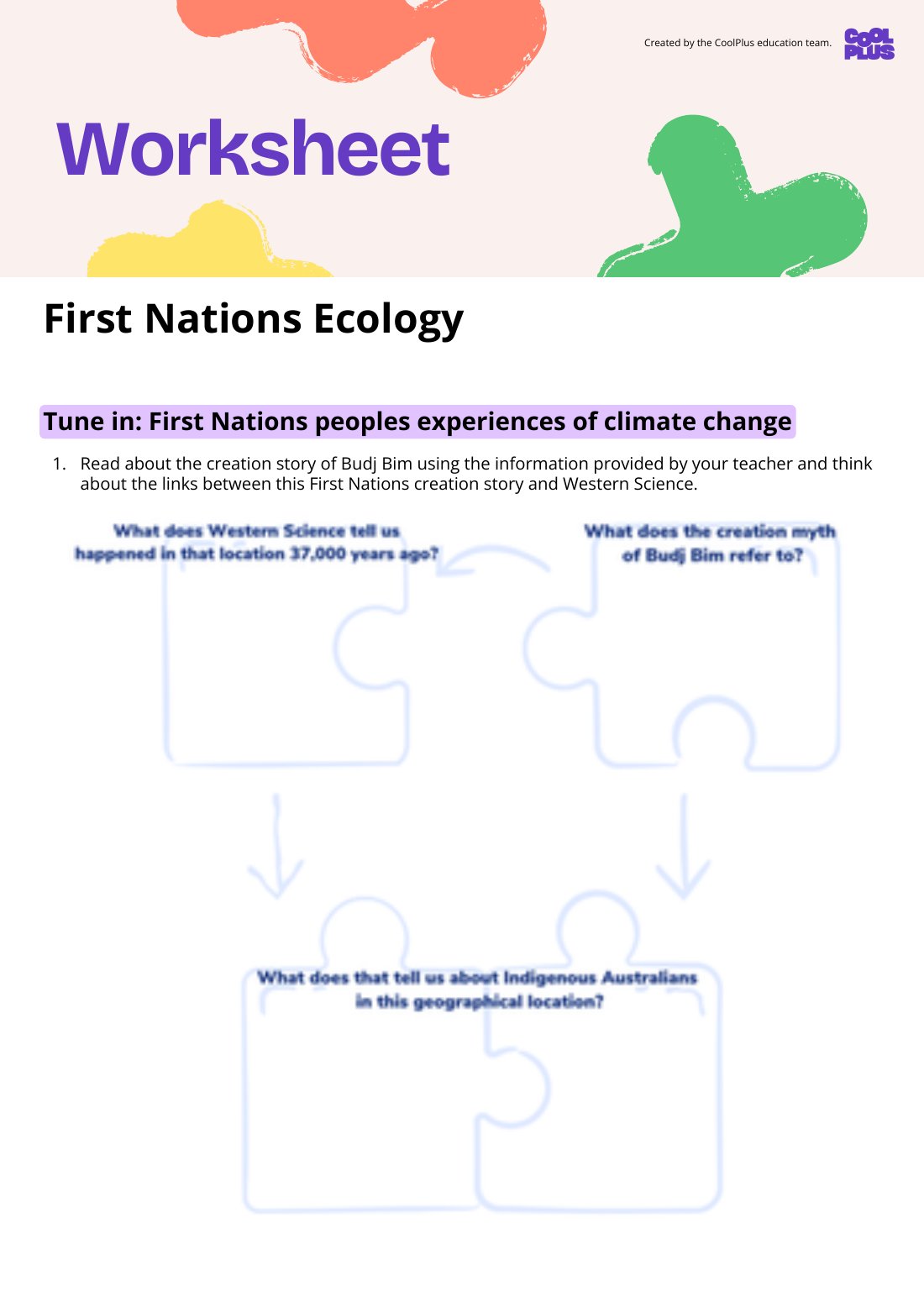 First page of First Nations Ecology Worksheet