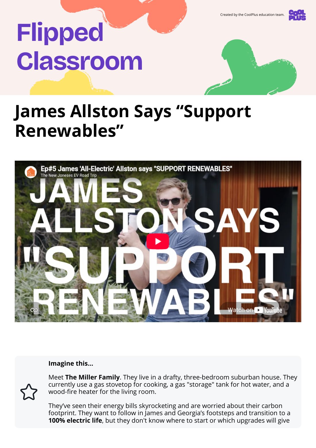 First page of Flipped Classroom James Allston Says “Support Renewables” Worksheet