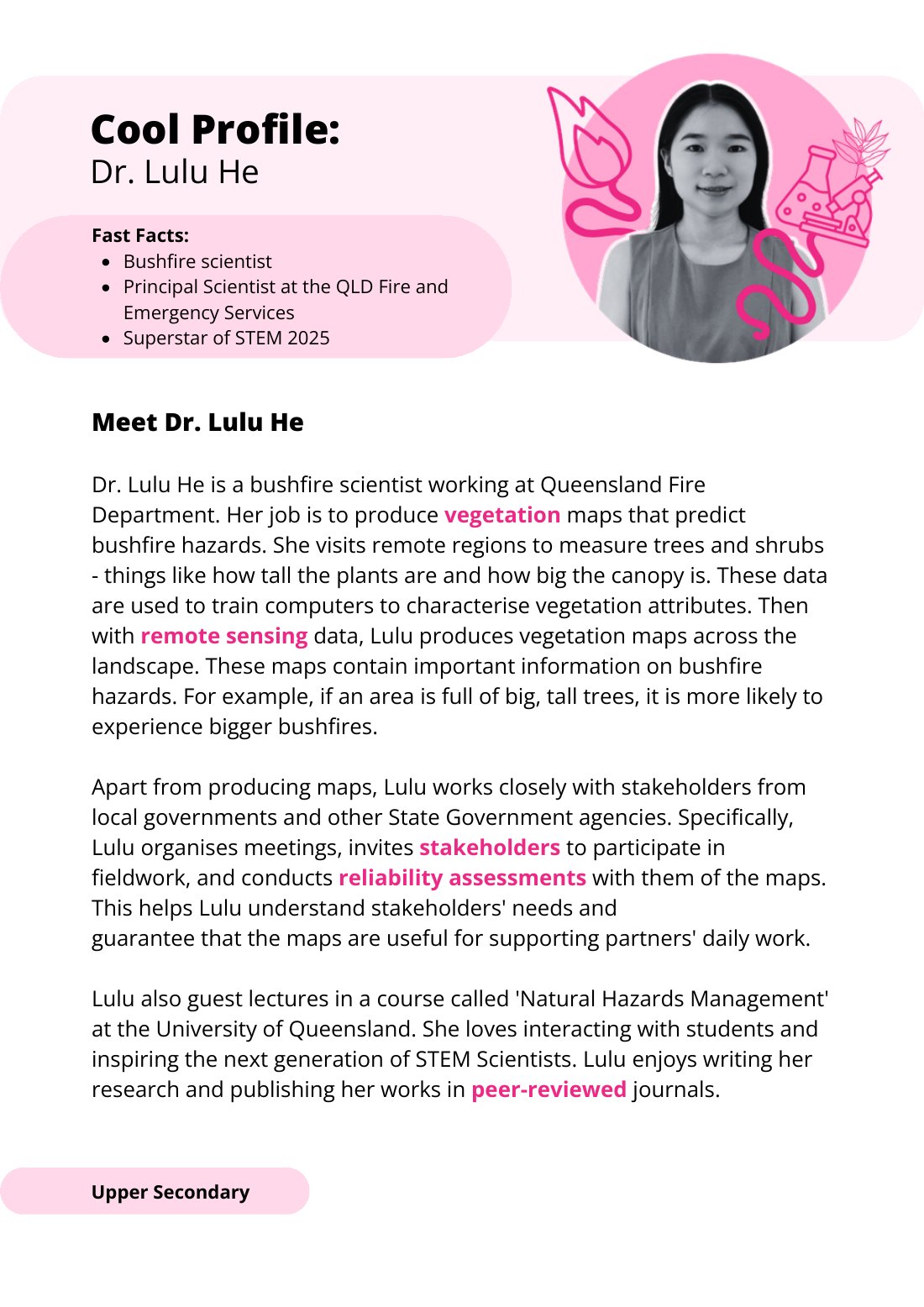 First page of Superstars of STEM Cool Profile Dr Lulu He Digital Worksheet