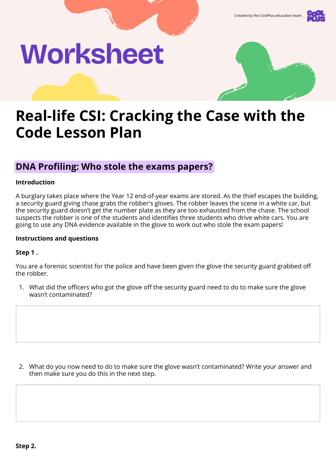 First page of Real-life CSI: Cracking the Case with the Code Worksheet